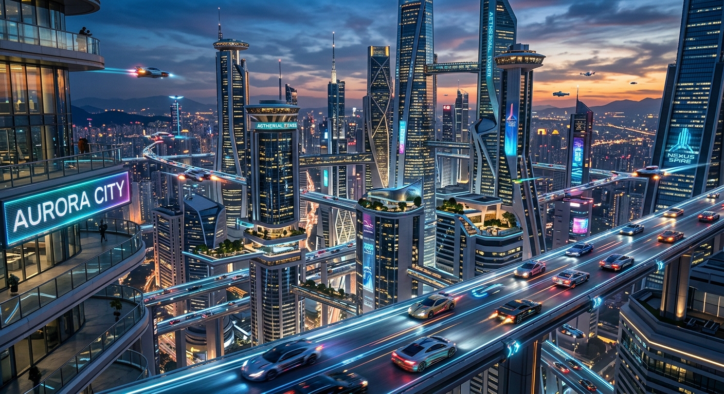 a futuristic city with flying cars